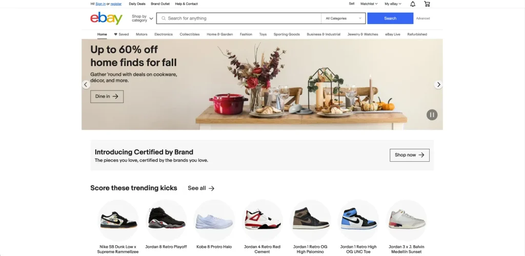 Website for ebay, a US e-commerce marketplace. 