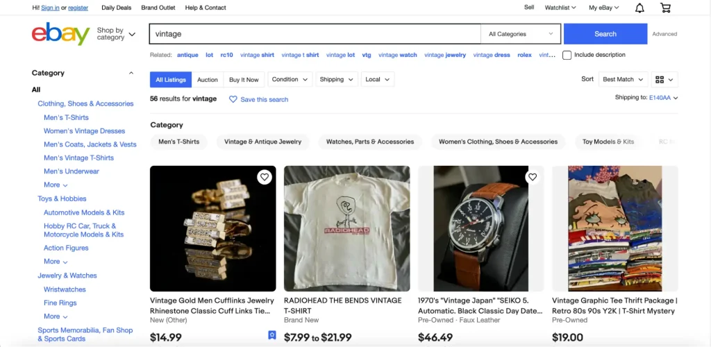 Website for ebay, a US e-commerce marketplace. 