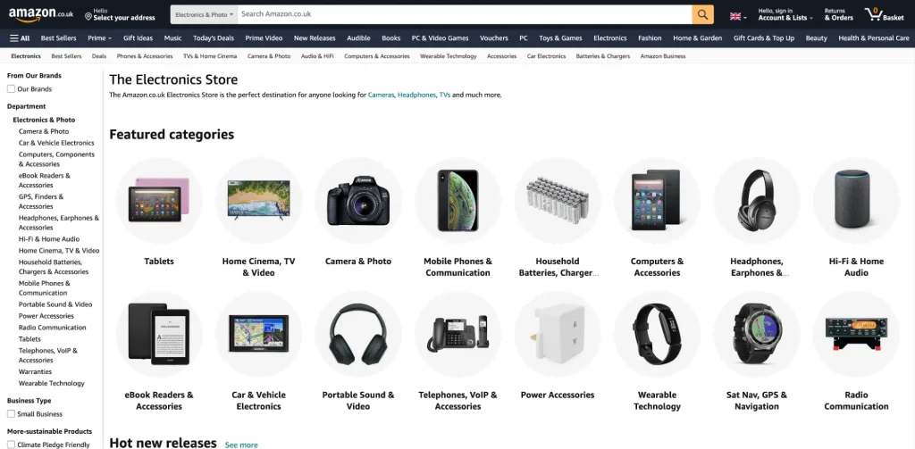 Website for Amazon, the largest e-commerce marketplace globally. 